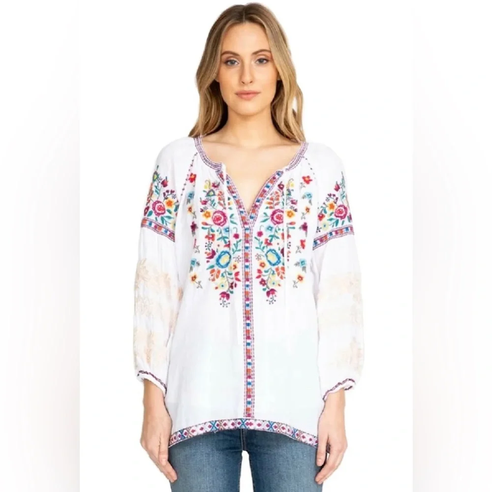 Johnny Was Allegra Embroidered Peasant Blouse Size Large - Picture 1 of 11